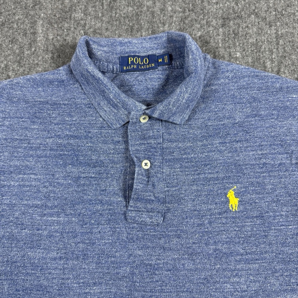 Polo Ralph Lauren Mens M Polo Shirt Blue Heather Yellow Pony 100% Cotton